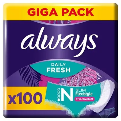 Obrázok produktu pre 4x balenie Always Daily Fresh Slim, flexibilné vložky do spodného prádla, 100 kusov, s príjemnou vôňou, ultra tenké a vhodné pre všetky typy spodného prádla
