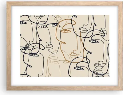 Produktbild von Gerahmtes Poster - Rahmen in heller Eiche - Frau Gesicht Linie - 40x30 cm - Wand Bild - Wanddeko - Wandbilder - Kunstposter - Wandposter - Bilderrahmen - Bilder - Kunstdruck - P2NAA40x30-5109