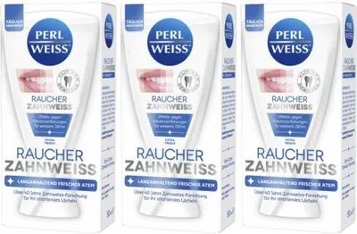 Produktbild von Perl Weiss Raucher Zahnweiss Zahnpasta gegen Nikotinverfärbungen 3x 50ml