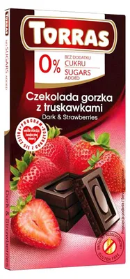 CZEKOLADA GORZKA Z TRUSKAWKAMI BEZ DODATKU CUKRU BEZGLUTENOWA 75 g - TORRAS
