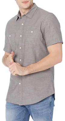 Produktbild von A. Essentials Herren Kurzarm Chambray Hemd, Dunkelgrau, L