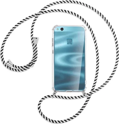 Produktbild von Handykette Backcover-Schutzhülle mit Band (Metall silberfarben) für Huawei P10 Lite - schwarz/weiß gestreift