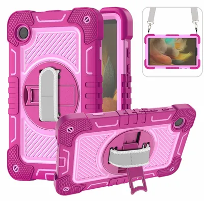 Image de Étui hybride d'extérieur à 360 degrés avec dragonne pour Samsung Galaxy Tab A9, rose