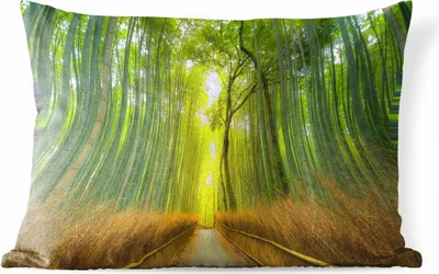 Produktbild von MuchoWow® Outdoor Kissen - Pfad im Arashiyama-Bambuswald in Japan - 60x40 cm - Wetterfest - Lounge Kissen - Zierkissen - Kissen für Innenräume