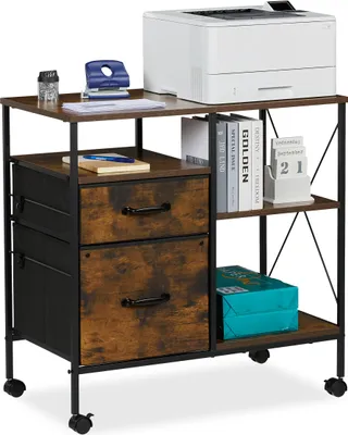 Produktbild von Relaxdays Rollcontainer 2 Schubladen, 3 Fächer, HBT 75,5 x 76,5 x 40 cm, Rollwagen mit Hängeregister, braun/schwarz