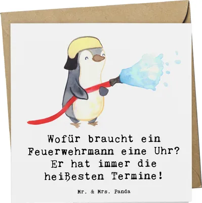 Produktbild von Mr. & Mrs. Panda Grußkarte Feuerwehrmann Termine - Weiß - Geschenk, anlasskarte, Beruf, personalisierte Geschenke, Klappkarte, Feuerwehrfrau, Berufsalltag, faltkarte, Mut