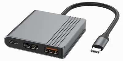 Image de Adaptateur multiport 3-en-1 USB Type-C GEMBIRD gris