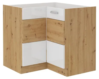 Produktbild von Eckunterschrank 90x90 cm Eiche Artisan + Weiss Hochglanz Küchenzeile Küchenblock