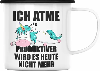 Produktbild von Trendation - Lustige Emaille Tasse mit Spruch Mitarbeiterin Einhorn Geschenk Arbeitskollege Frauen (Schwarz)