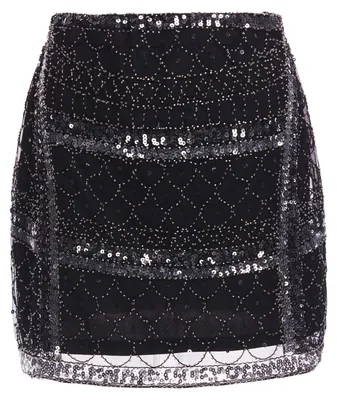 Produktbild von Damen Minirock schwarz mit schimmerndem Pailletten-Finish für festliche Anlässe XS