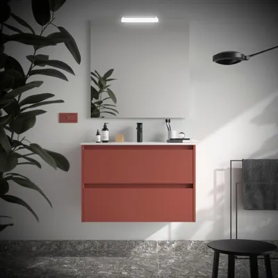 Produktbild von Badezimmermöbel BALTIC 800 2 Schubladen RED SATIN + Waschtisch