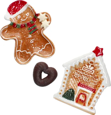 Produktbild von 2tlg Keksteller Set Patisserie Weihnachten Lebkuchenmann & -haus Snack