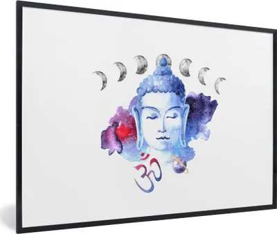 Produktbild von MuchoWow® MuchoWow® Gerahmtes Poster Buddha - Kopf - Mond 90x60 cm - Poster mit zchwarzem Bilderrahmen - Fotorahmen - Foto-Plakat