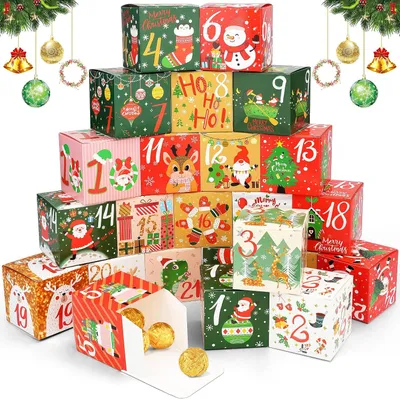 Imagen del producto de Cajas de calendario de adviento para el año 2025, para rellenar. Set de 24 unidades. Calendario de adviento colorido, ideal para crear tu propio diseño