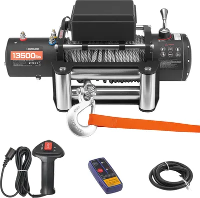 Produktbild von SucceBuy Elektrische Seilwinde, 6100 kg Zugkraft, 12 V DC Winde mit 24 m Stahlseil, kabellose und kabelgebundene Fernsteuerung, IP55 Winde für SUV, Jeep, Anhänger, Boot und Geländefahrzeuge