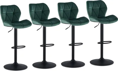 Produktbild von Clipop Barhocker 4er Set höhenverstellbar, drehbar Samt Barstuhl, Grün