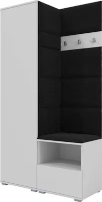 Produktbild von Garderoben-Set Nela I, Polstergarderobe mit Schuhschrank, Dielenmöbel-Set (Farbe: Weiß + Trinity 16 (Schwarz))