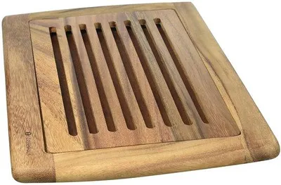 Image de Planche à découper en bois avec bac à miettes, antibactérienne, 42 x 28 cm, acacia