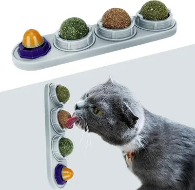 Produktbild von Katzenminze Ball für Katzenwand, 4 Stück Katzenminze Spielzeug, Essbare Kätzchen Spielzeug, Extra Katzen Energieball für Katzen lecken, gesunde Kätzchen Zähne Reinigung, Zahn Kauspielzeug
