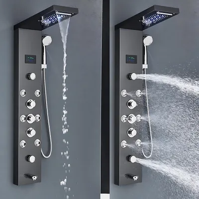 Produktbild von Luxus Duschpaneel mit LED & Thermostat – Regendusche mit Wasserfall & Massagedüsen für ein Wellness-Erlebnis, Duschsystem Dusche