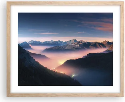 Produktbild von Gerahmtes Poster - Rahmen in heller Eiche - Berge Wolken Nebel - 50x40 cm - Wand Bild - Wanddeko - Wandbilder - Kunstposter - Wandposter - Bilderrahmen - Bilder - Kunstdruck - P2NAA50x40-5004