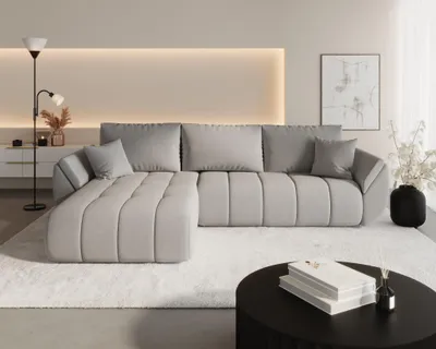 Produktbild von Ecksofa Schlafsofa MISATO Stoff Wind Hellgrau Ottomane Links