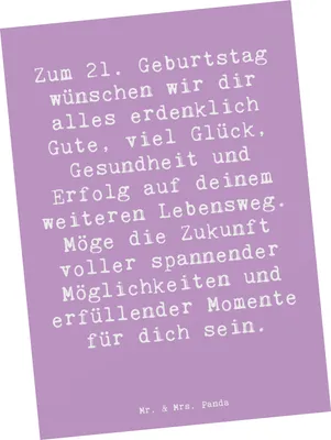 Produktbild von Mr. & Mrs. Panda Postkarte Spruch 21. Geburtstag - Lavendeltraum - Geschenk, neues Lebensjahrzehnt, Geburtstagsgeschenk, Grußkarte, Happy Birthday, Ansichtskarte, Feier