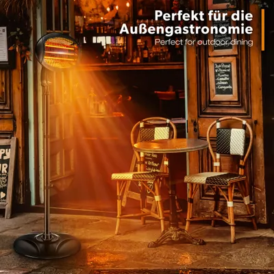 Produktbild von TRESKO Infrarot Stand-Heizstrahler 2000W mit Abdeckung | Wärmestrahler Terrasse elektrisch mit 3 Heizstufen | Terrassenstrahler Innen & Außen | Infrarotstrahler mit LED-Anzeige