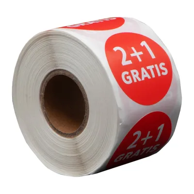 Produktbild von 500 Etiketten Rund 2 + 1 gratis Rot - 35 mm auf Rolle - Rabattaufkleber - Werbeaufkleber - Runde Aufkleber - DULA