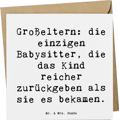 Produktbild von Mr. & Mrs. Panda Glückwunschkarte Spruch Großeltern Babysitter - Weiß - Geschenk, einzigartige Designs, Familie, faltkarte, Grußkarte, Lustige Sprüche, Generationen