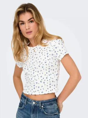 Immagine prodotto di only t-shirt donna only 15347986 fenja cloud dancer blue flowers