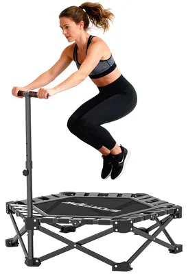 Zdjęcie produktu dla Trampolina Fitness z Regulowanym Uchwytem T, Składana, z Torbą, Nośność 120 kg, Stal, Plastik, Kolor Czarny