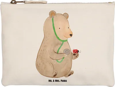 Produktbild von Mr. & Mrs. Panda Make-Up Tasche Bär Arzt Größe M - Weiß - Geschenk, Teddy, Kulturbeutel, Ärztin, Waschtasche, Doktor, Doktorin, Kosmetiktasche, Mäppchen, Professor