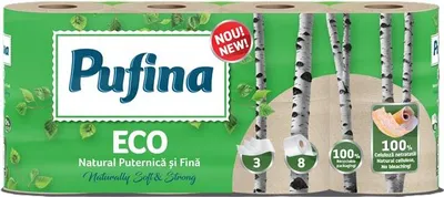 Obrázek produktu pro Toaletní papír "Eco", nebělený, bez chemických látek, 3-vrstvý, 8 rolí, PUFINA PP21042