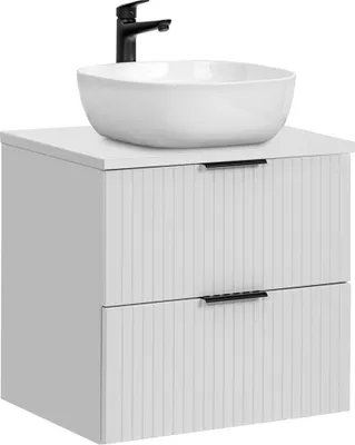 Produktbild von Badmöbel Waschtisch Unterschrank Set 60 cm matt weiß, 2 Softclose Schubkästen, 42 cm Keramik-Waschbecken, B/H/T 60,6/74,2/46,5 cm
