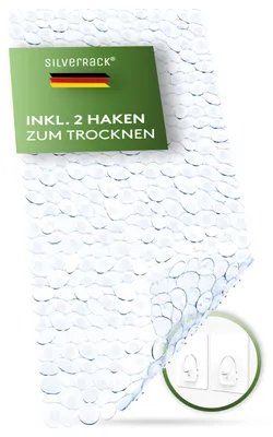 Zdjęcie produktu dla Mata antypoślizgowa do wanny SilverRack, 88x40 cm (przezroczysta, imitująca kamień), wolna od BPA - mata do prysznica odporna na pleśń i nadająca się do prania w pralce - mata antypoślizgowa do wanny