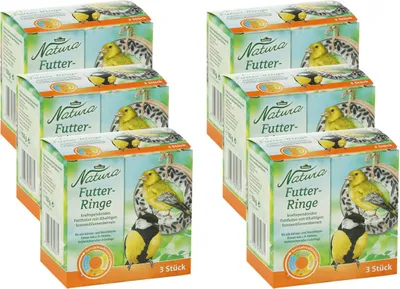 Produktbild von Dehner Natura Premium Wildvogelfutter Wildvogelsnack, Futter Ringe, Ganzjahresfutter nahrhaft, hochwertiges Vogelfutter für Wildvögel, 6 x 3 Stück, 900 g
