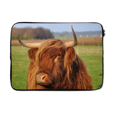 Produktbild von MuchoWow® Laptop Hülle 14 ZollSchottischer Highlander - Gras - Baum Laptoptasche - Laptoptasche - Stoßsicher - Schutzhaube