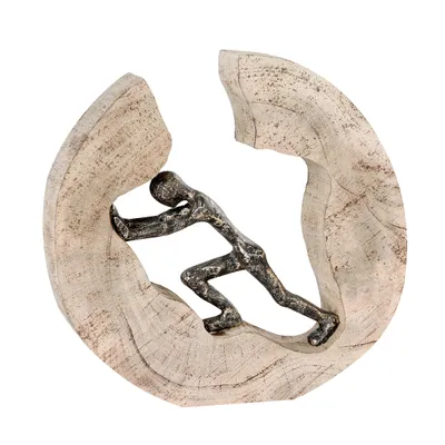 Zdjęcie produktu dla Casablanca Skulptur, rund, "Pushing", Aluminium, Mangoholz, naturfarben, , L. 6 cm, B. 28 cm, H. 29 cm 71805