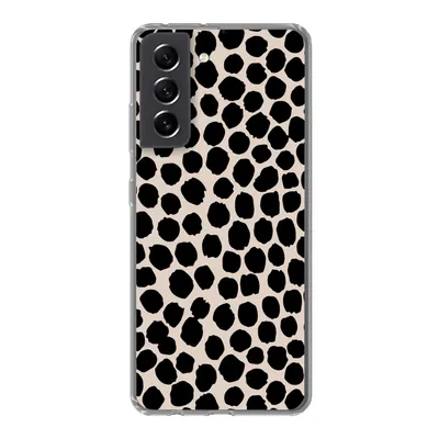 Produktbild von MuchoWow® Handyhülle Schutzhülle Hülle für Samsung Galaxy S21 FE Polka dots - Schwarz - Beige Silikon Softcase Handy Hülle - Mobiltelefonhülle