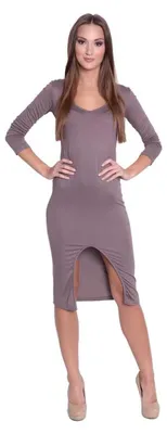 Produktbild von Damen Langarm Kleid Dress mit Schlitz vorne ; Cappuccino M/L 38/40