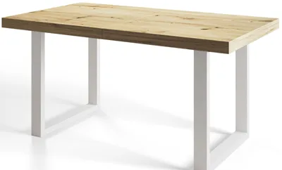 Produktbild von Esstisch Ausziehbar Loft-U, Moderner Wohnzimmertisch 120-220x80x77 cm, Artisan  mit Metallbeinen in Weiß