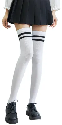 Produktbild von 1 Paar Damenstrümpfe, hochelastisch, weich, einfarbig, knielang, gestreift, warm haltend, Lolita-Stil, flexibel, einlaufsicher, Winterstrümpfe für die Schule