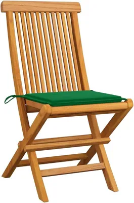 Produktbild von 8 klappbare Gartenstühle aus massivem Teakholz mit grünen Kissen, wetterfest, für Terrasse, Balkon und Garten