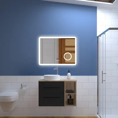 Image de Acezanble Ensemble Meuble Salle de Bain 79X46X52cm, avec Lavabo, miroir led tricolore, Suspendu