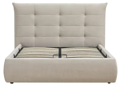 Produktbild von Bett mit Bettkasten 140 x 190 cm mit gestepptem Kopfteil – Stoff – Beige - DORMELINA