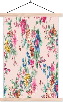 Produktbild von MuchoWow® Textilposter Blumen - Rosa - Farben 120x180 cm mit holzfarbenen Rahmen - Textil-Plakat