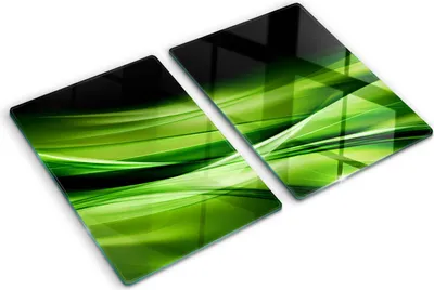 Produktbild von Tulup Glas Herdabdeckplatte - 2x40x52 cm - Glaskeramikkochfeld-Abdeckung Spritzschutz Glasabdeckplatte Kochplattenabdeckung und Schneidebrett - Zweiteilig - Kunst: modern & klassisch - Grüne Wellen - Grün