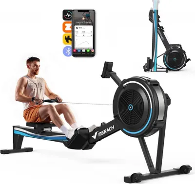 Produktbild von Klappbares Luftwiderstands-Rudergerät – Bluetooth & LCD, ergonomischer Sitz, verstellbarer Tablet-Halter, Profi-Indoor Cardio, bis 158 kg