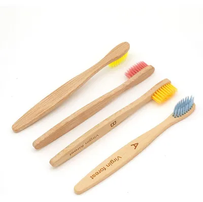 Image de Brosses à dents en bambou pour enfants, lot de 4, avec des poils souples, biodégradables et sans plastique